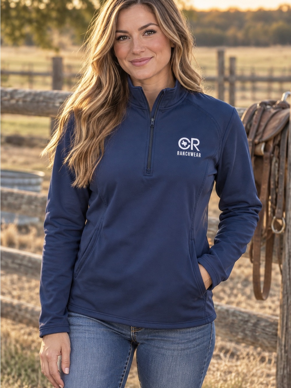 CR Ranchwear Women's Navy Quarter-Zip Pullover Hoodie